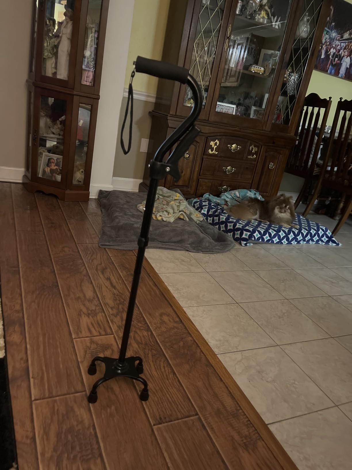 Adjustable Walking Cane for Men & Women with 4-Pronged Base for Extra Stability - Foldable Cane for Seniors with Foam Padded Offset Handle for Soft Grip & a Second Handle for Standing customer photo 2