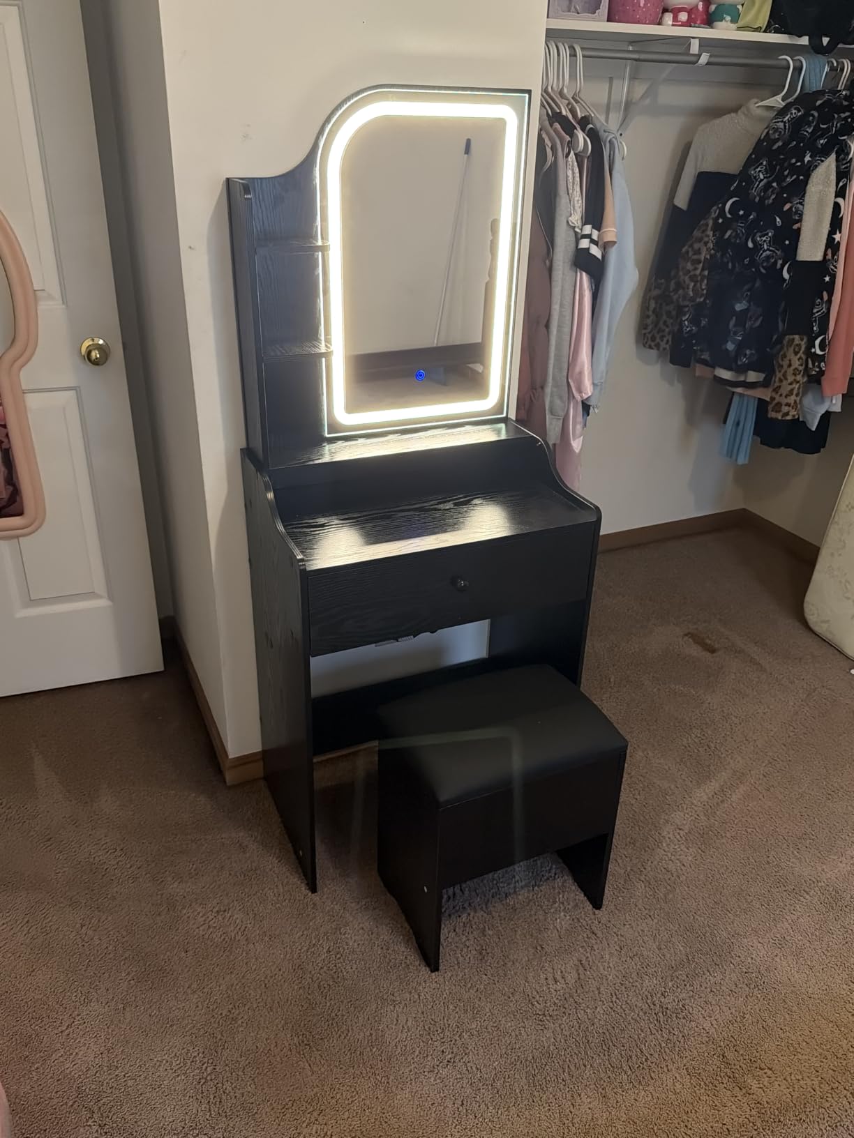 LIKIMIO Small Vanity Desk with Mirror Lights and Storage Stool customer photo 2