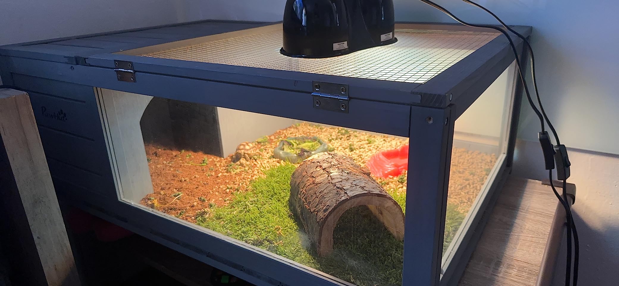 PawHut Wooden Tortoise House Indoor Turtle Habitat Enclosure Outdoor Reptile Cage for Lizards, Geckos, Yellow customer photo 1