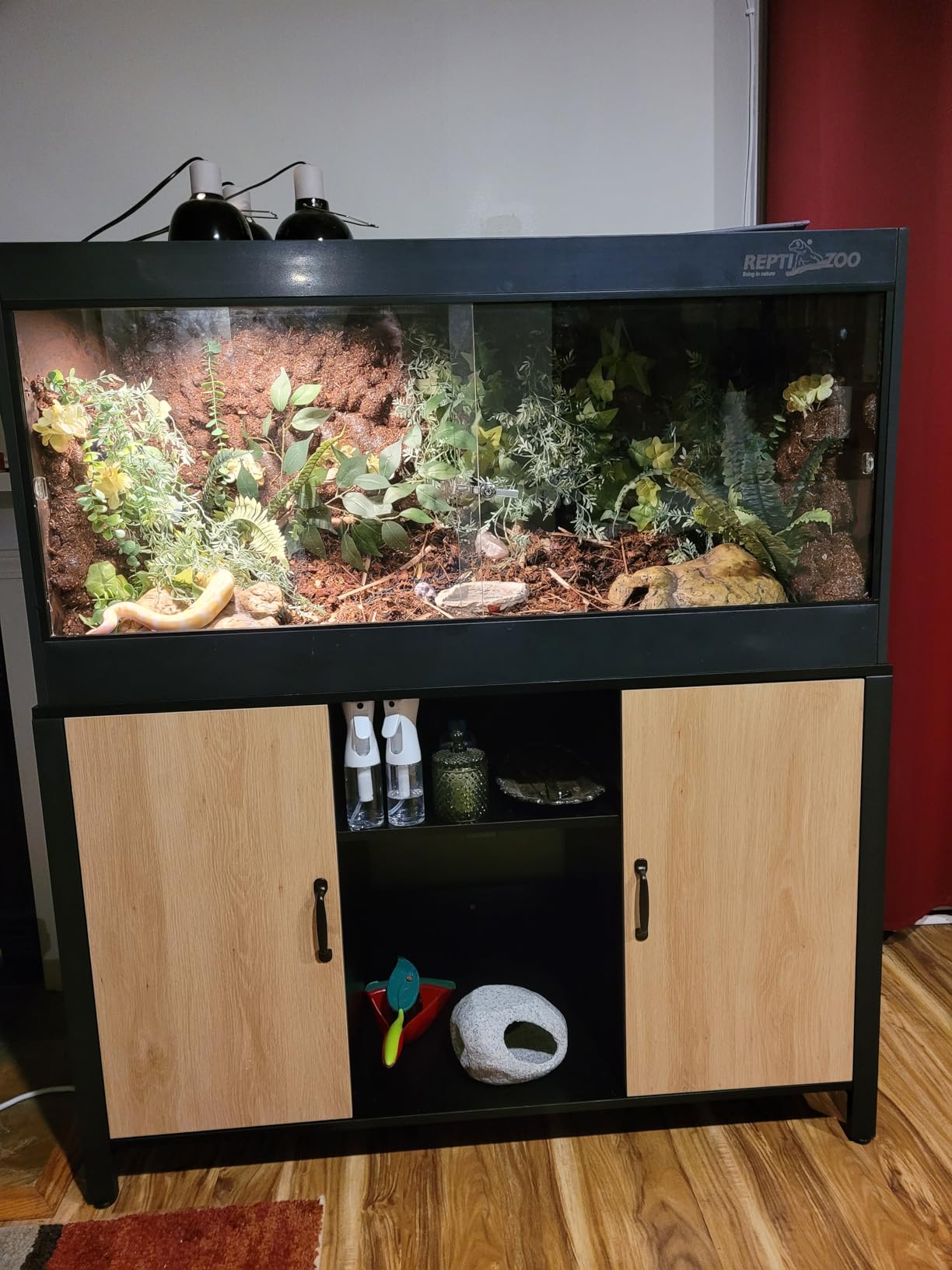 REPTI ZOO 68 Gallon PVC Reptile Terrariums, 48x18x18 Reptile Tanks Enclosure for Bearded Dragon Ball Python Snake Gecko, PVC Reptile Lounge Habitat with Glass Sliding Door & Top Screen Ventilation customer photo 1