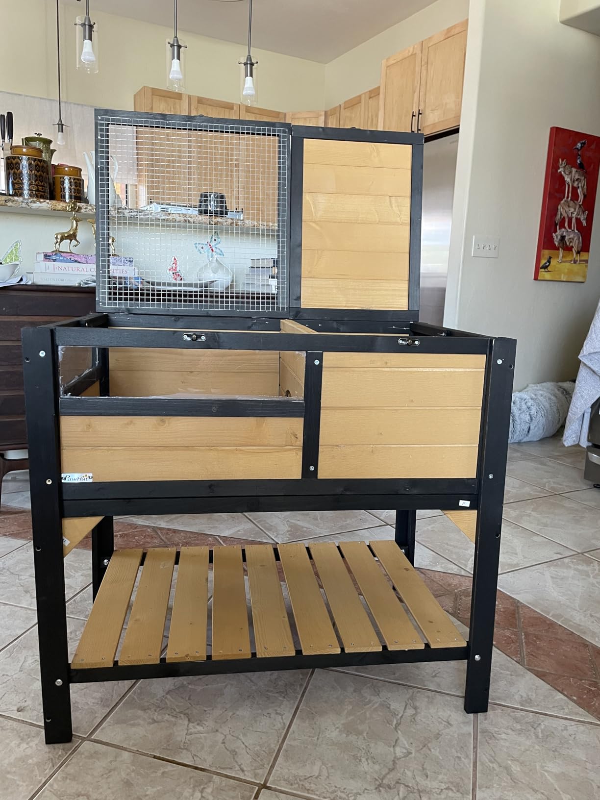 PawHut Tortoise Habitat with Shelf Storage, Tortoise Enclosure with Weather Protection, Reptile Enclosure with Tray, Light Support Frame, Yellow customer photo 1