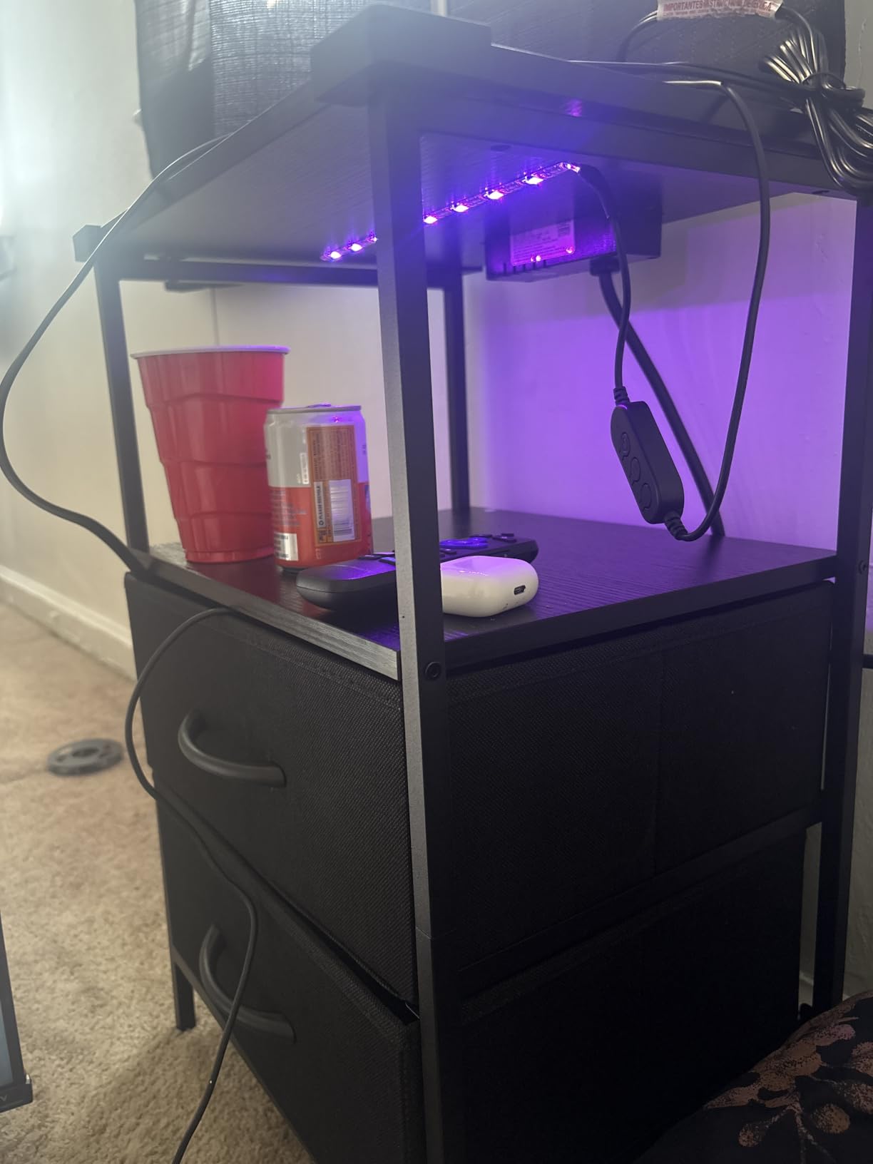 Huuger Night Stand with Charger Station and LED Lights, 2 Drawer Nightstand customer photo 1