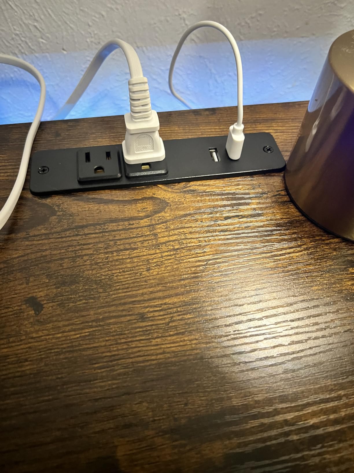Furologee Nightstand Set of 2 with LED Lights, Charging Station, Black Oak customer photo 1
