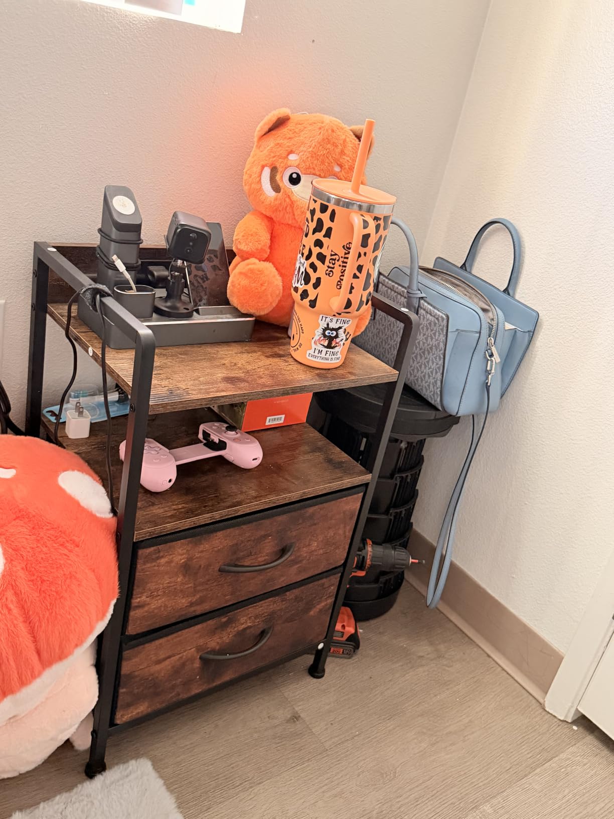 Lazzanto Nightstand with Rear Charging Station, LED Light, 2 Drawers, Black customer photo 1