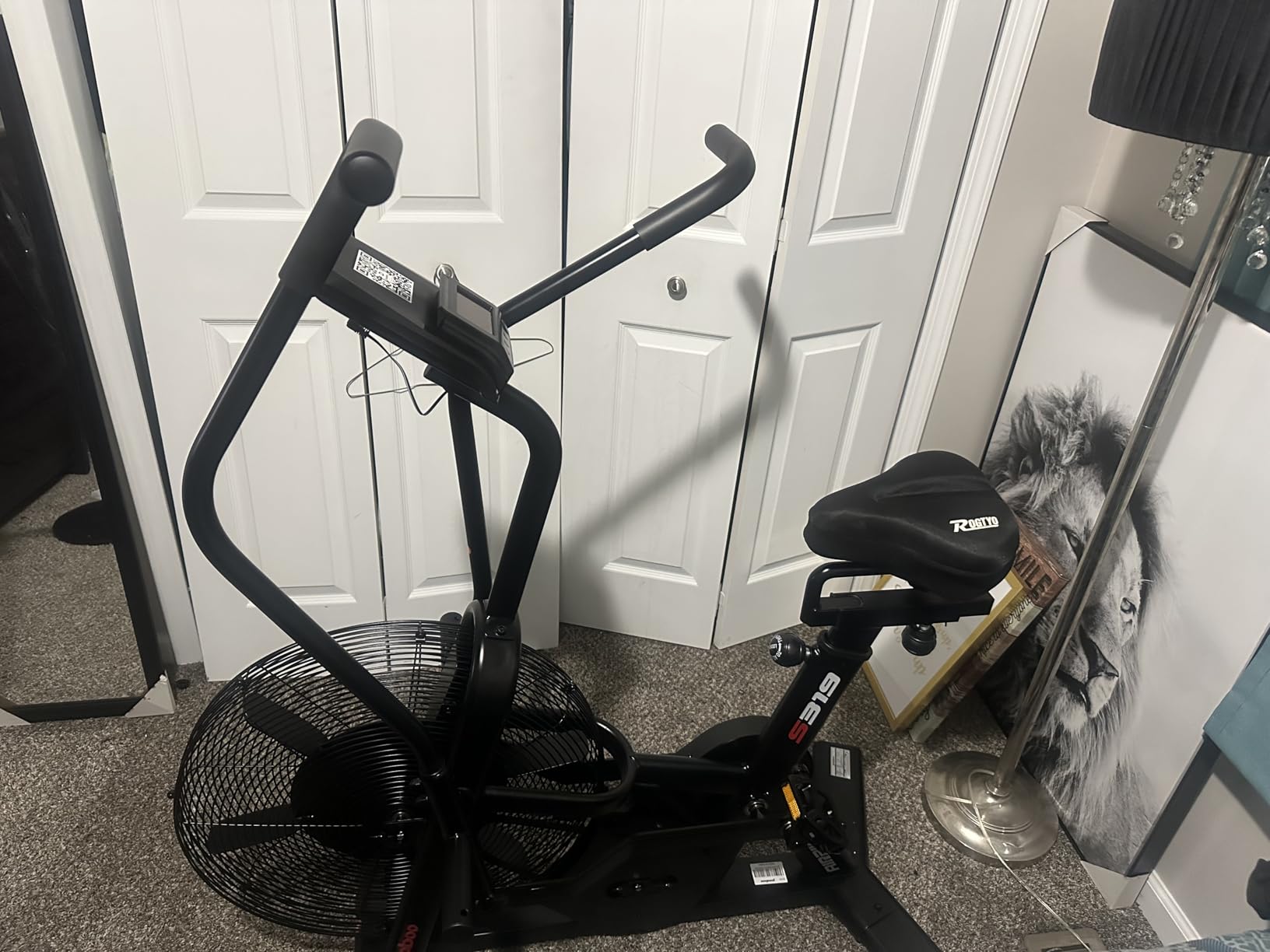 pooboo Air-Resistance Exercise Fan Bike, Air Bike with Dual Acction Handlebars&Dual-Layer Transmission System, Stationary Bike with APP Connection for Home Gym HIIT Cardio Full Body Workout customer photo 2