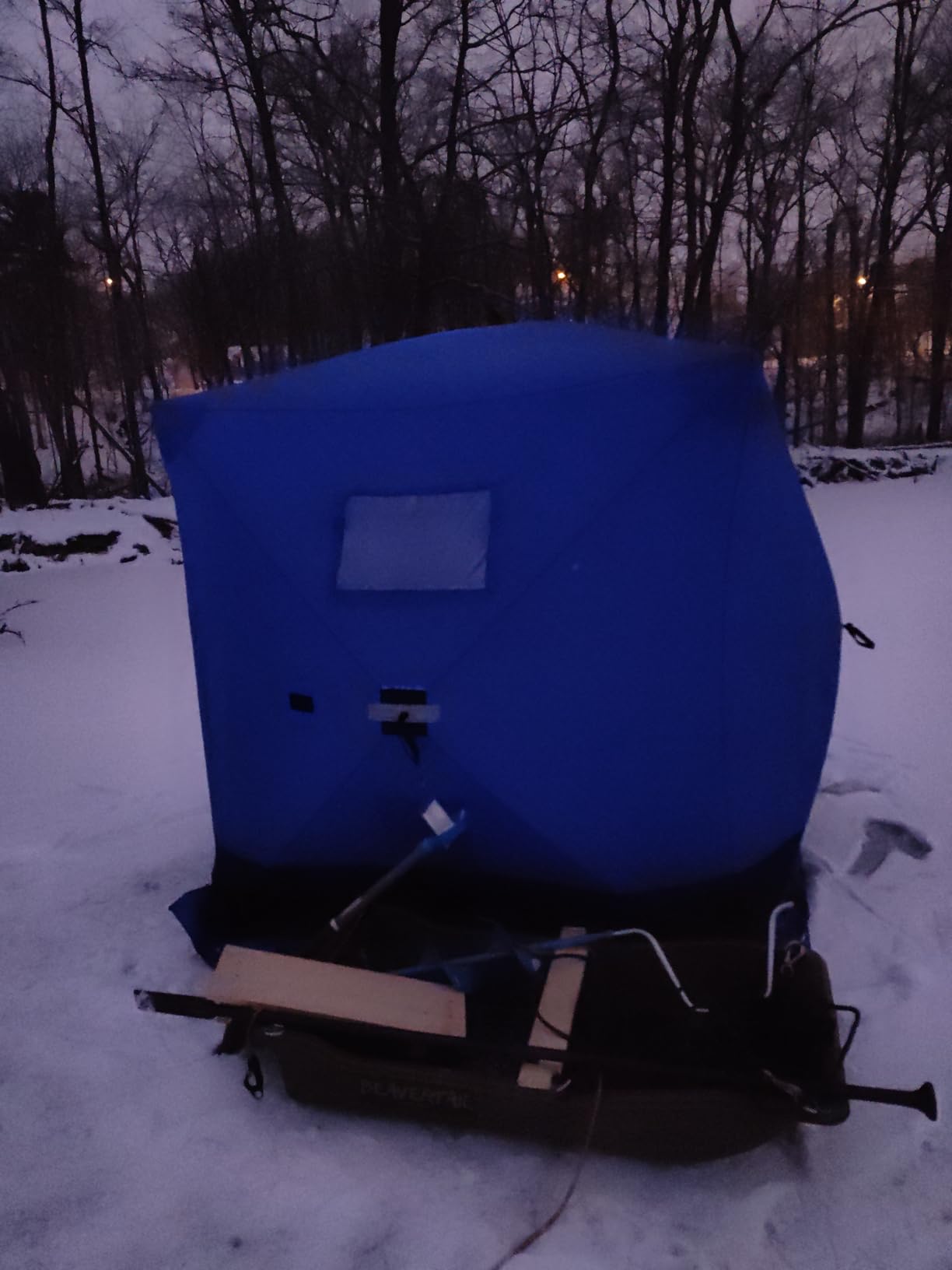 Garvee Pop Up Ice Fishing Tent Insulated Ice Fishing Shelter Portable Hub-Style Shelter Shanty Windproof and Warm, Multiple Sizes for 3-4 Person, Blue, 6x6x6.6 Ft customer photo 2