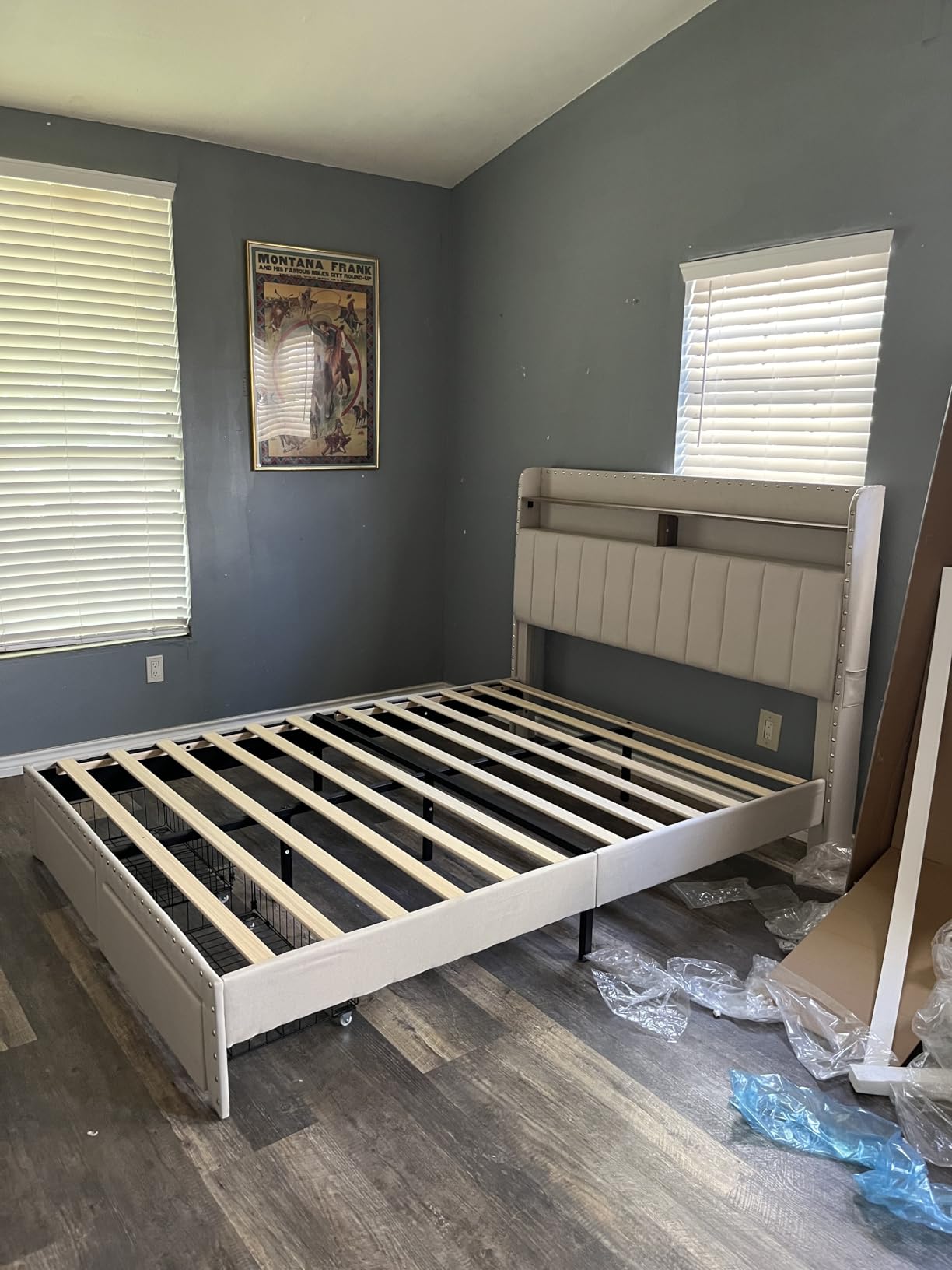EnHomee Queen Bed Frame with 2 Drawers & 2-Tier Storage Headboard,Black customer photo 1